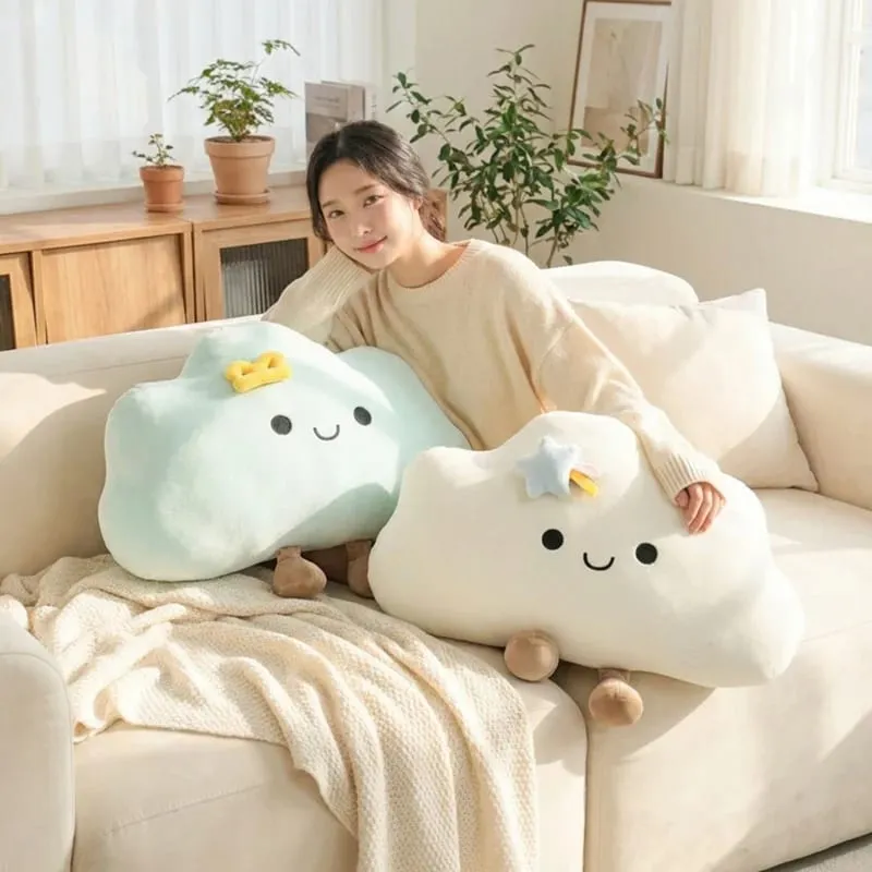 55*45CM Nordic Style Fluffly Soft White Blue Pink Weather Cloud Plush Toys Creative Stuffed Simulation Throw Pillow Sofa Cushion — image 2