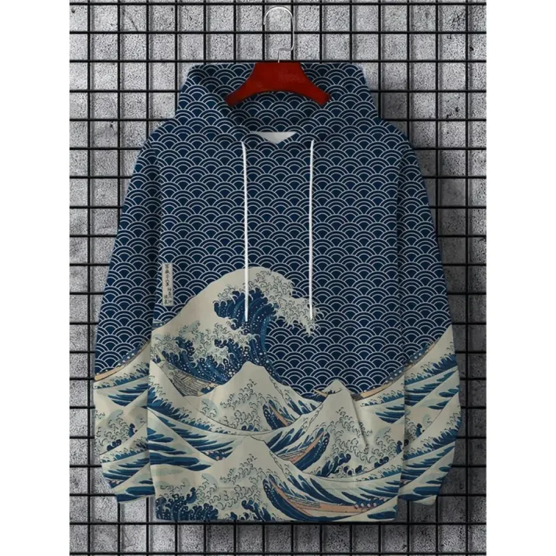 Fuji Mountain Lake Scenery Black Cat Graphic Hoodie Men Pullover Hooded Sweatshirt — image 3