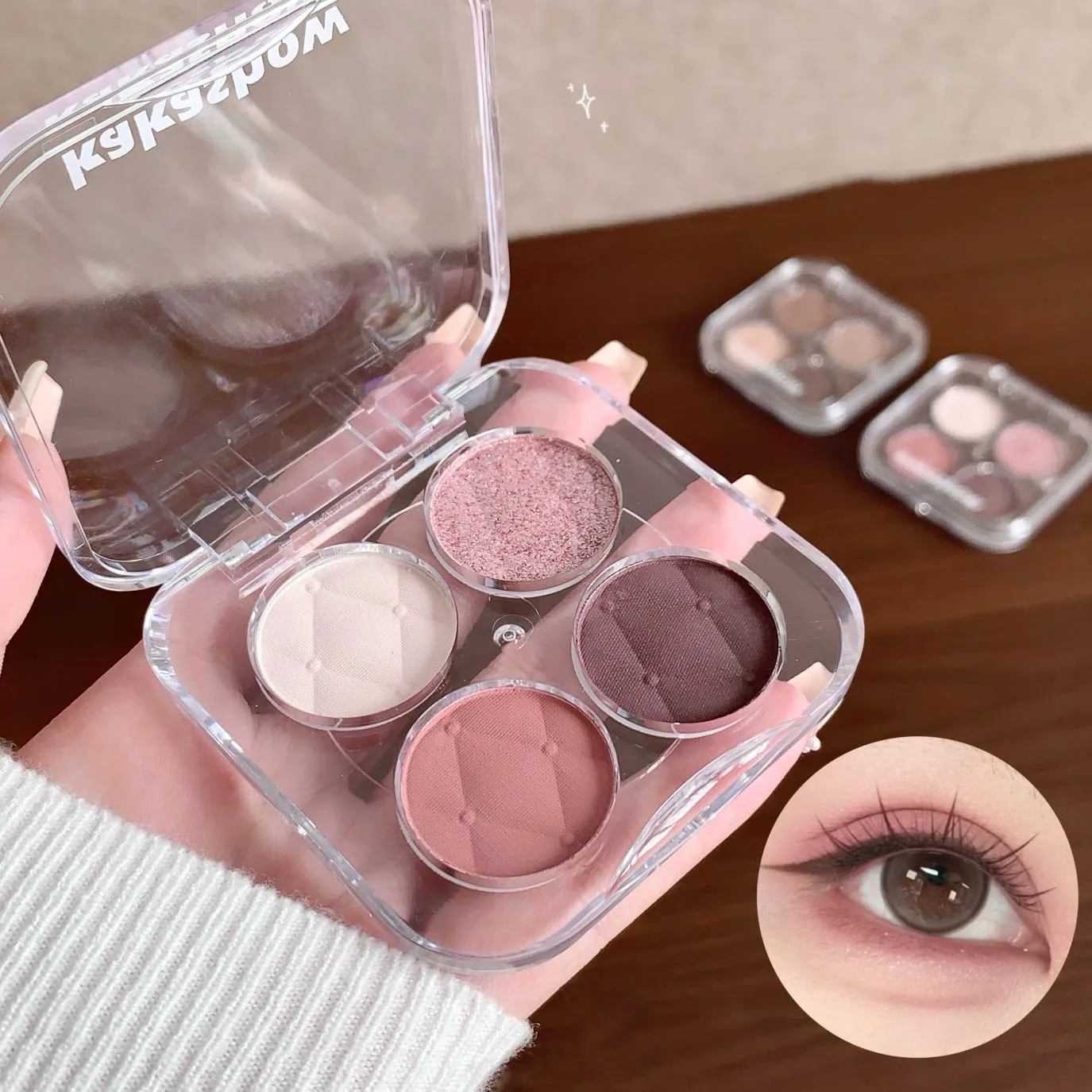 4 Color Eyeshadow Palette Shiny Peach Pink Eye Shadow Matte Milk Tea Eyes Makeup Palette Waterproof Glitter Shimmer Eye Cosmetic