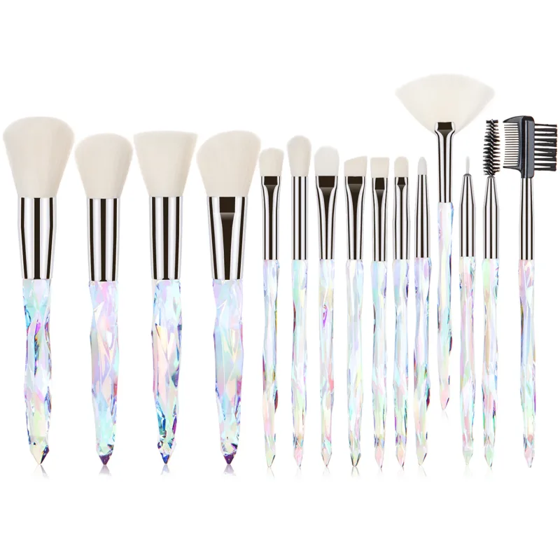 Professional 15Pcs Makeup Brushes Kit Dense Soft Bristle Crystal Handle Face Eye Cosmetic Brushes For Beginner Daily Makeup — image 10
