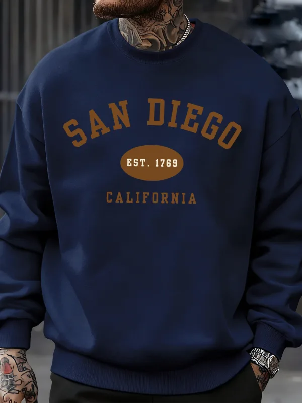 San Diego California Letter Printed Men Pullover Sweatshirts Soft Fleece Sweatshirt Crewneck Casual Clothes Oversized Streetwear — image 8