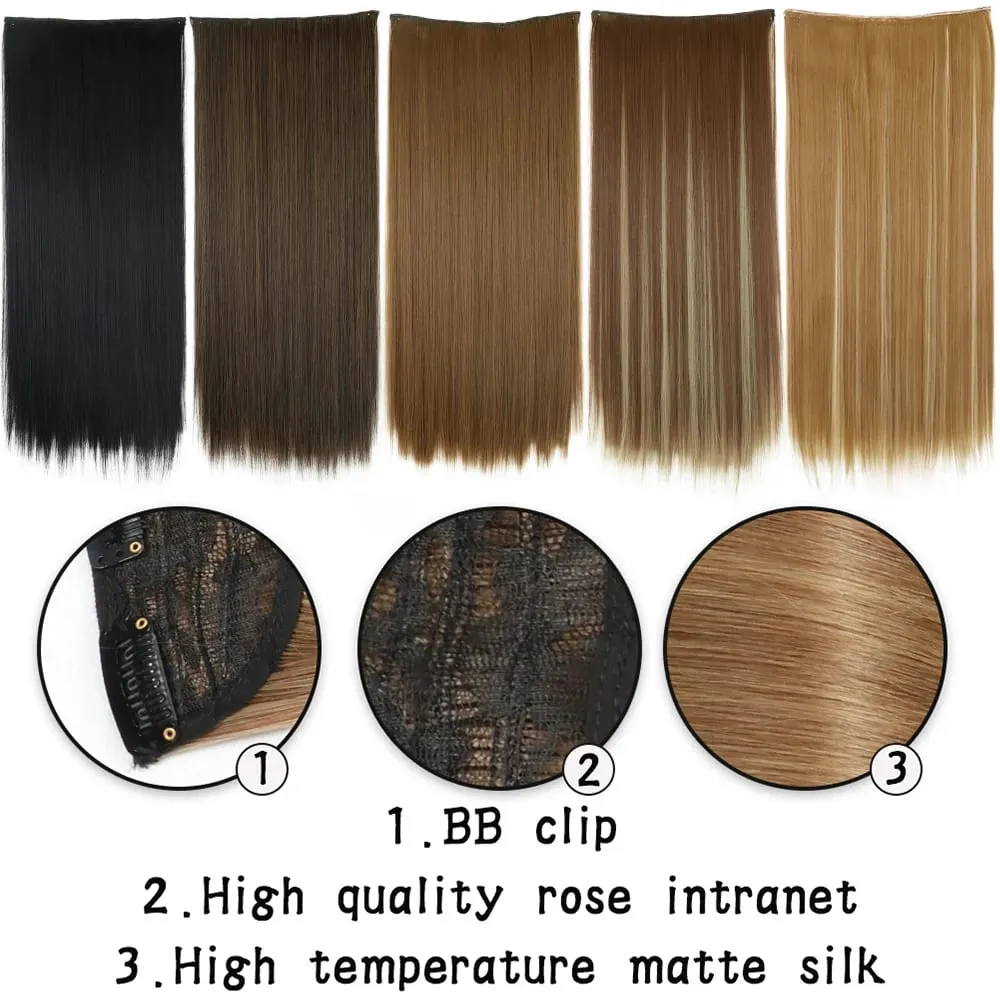 Synthetic 24Inch Hair Extensions OnePiece 5 Clips Long Straight Hairstyle Heat Resistant Fake Hairpiece For Women Natural Brow — image 3