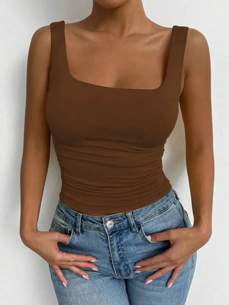 Women's Square Neck Sleeveless Cami Top Casual Basic Crop Top — image 7