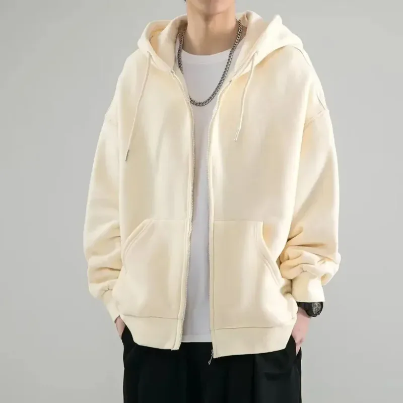 Male Clothes Black Solid Sweatshirt For Men Full Zip Up Hooded Hoodies Winter Young On Sale Offers High Quality Korean Style S — image 7
