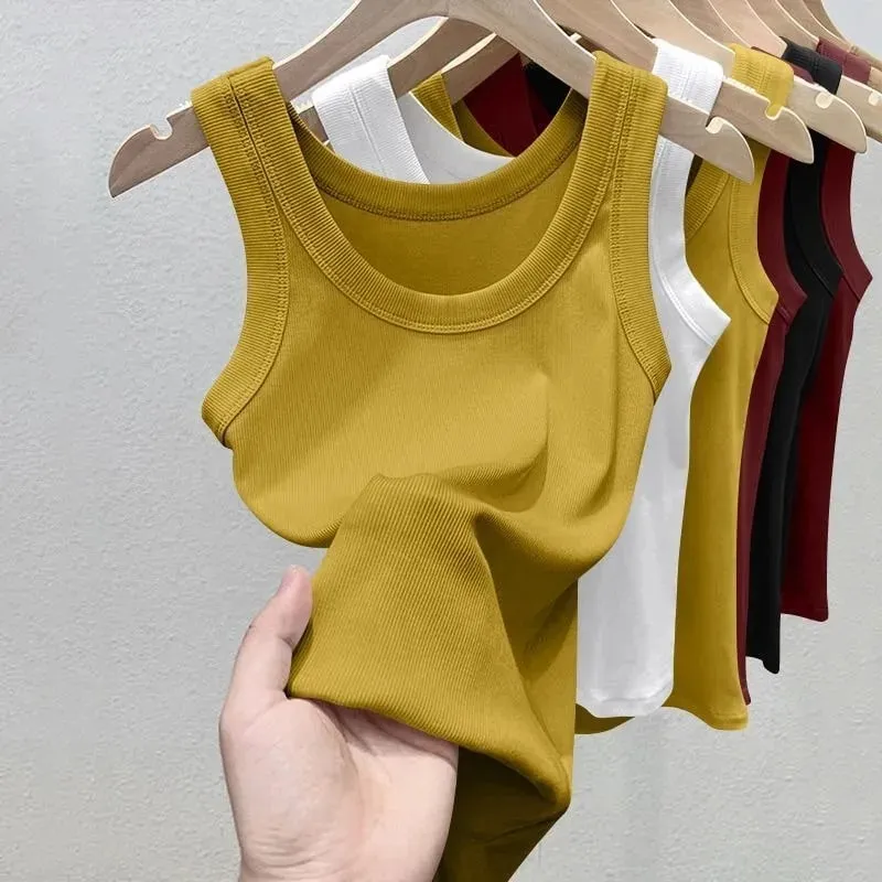 Women's Solid Round Neck RibbedTop Camisole Summer Basic Elastic Spaghetti Strap Top Lightweight Cool Base Shirt Sleeveless Vest — image 4