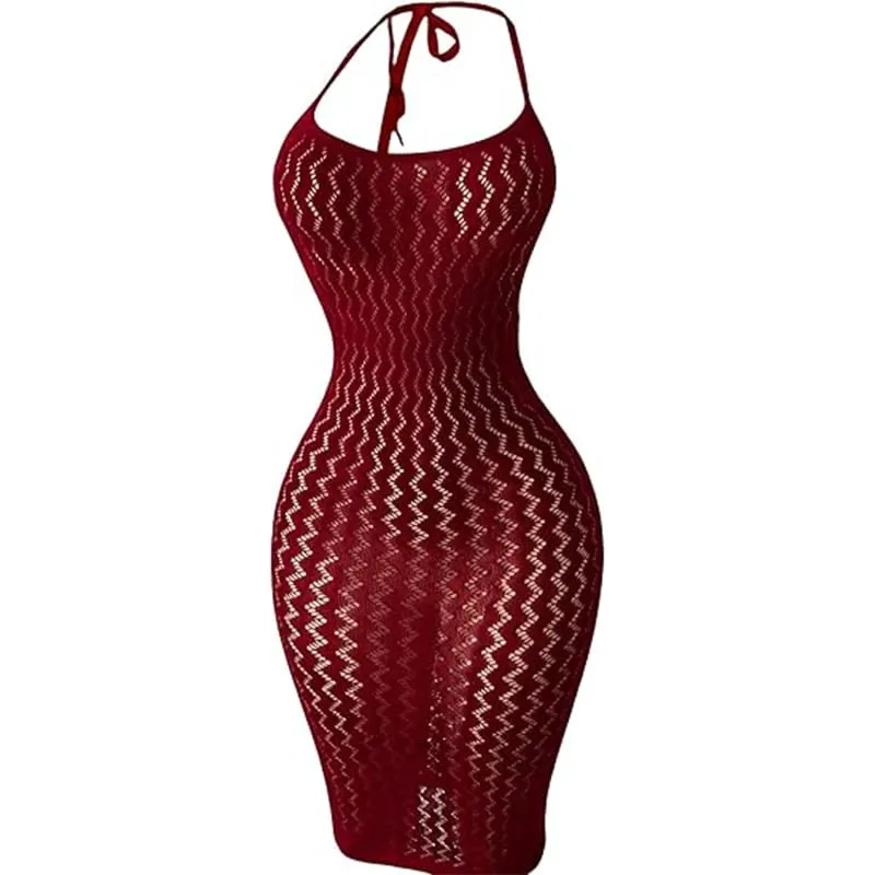 Mesh Beach Cover Up Dress Women hollow Out Sheer Fishnet Bodycon Dress Sexy Music Festival Rave Outfit Swimwear Coverups — image 8
