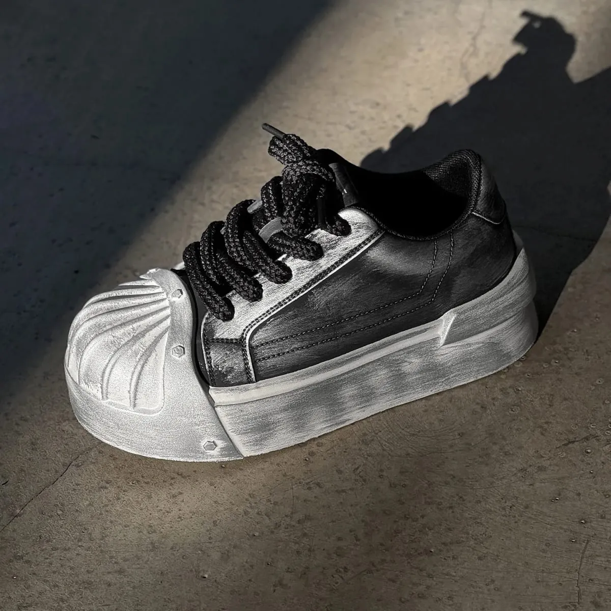 Women Men Sneakers Low-top Shell-head PU Leather Thick-soled Heightening Unisex Leisure Trendy Retro Shoes Men Chunky Trainers — image 2