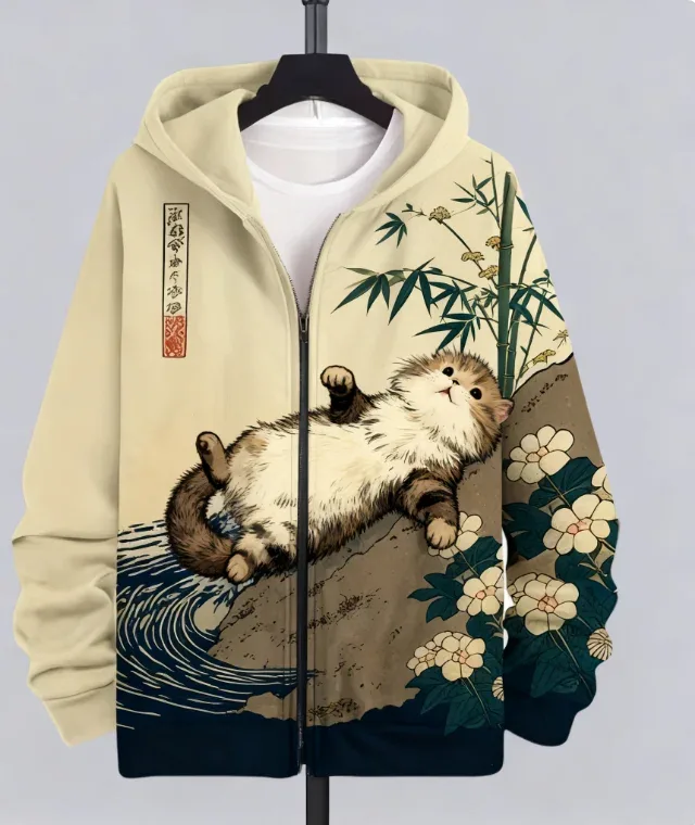 Hot Animal Cat Sweatshirt Zipper Hoodies 3D Printing Man Tracksuit Zipper Long Sleeve Fashion Hoodie Men's Y2K Clothing — image 2