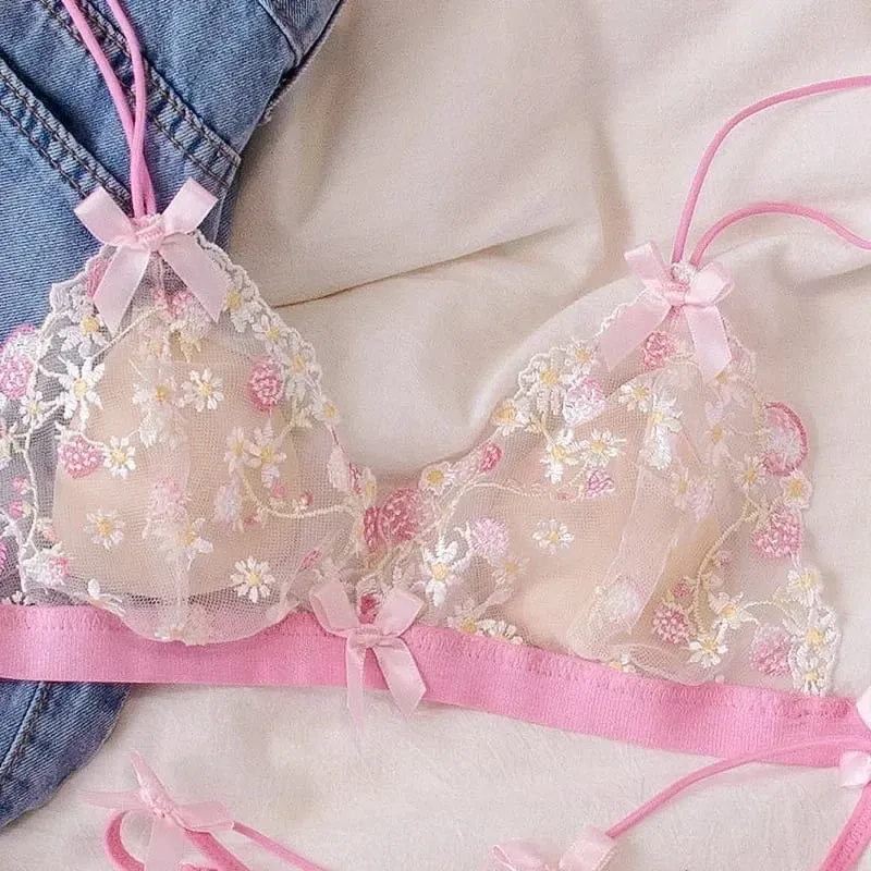 Sexy krajkový Bralette Set pro ženy Triangle Cup Wireless Pohodlné spodní prádlo — image 5