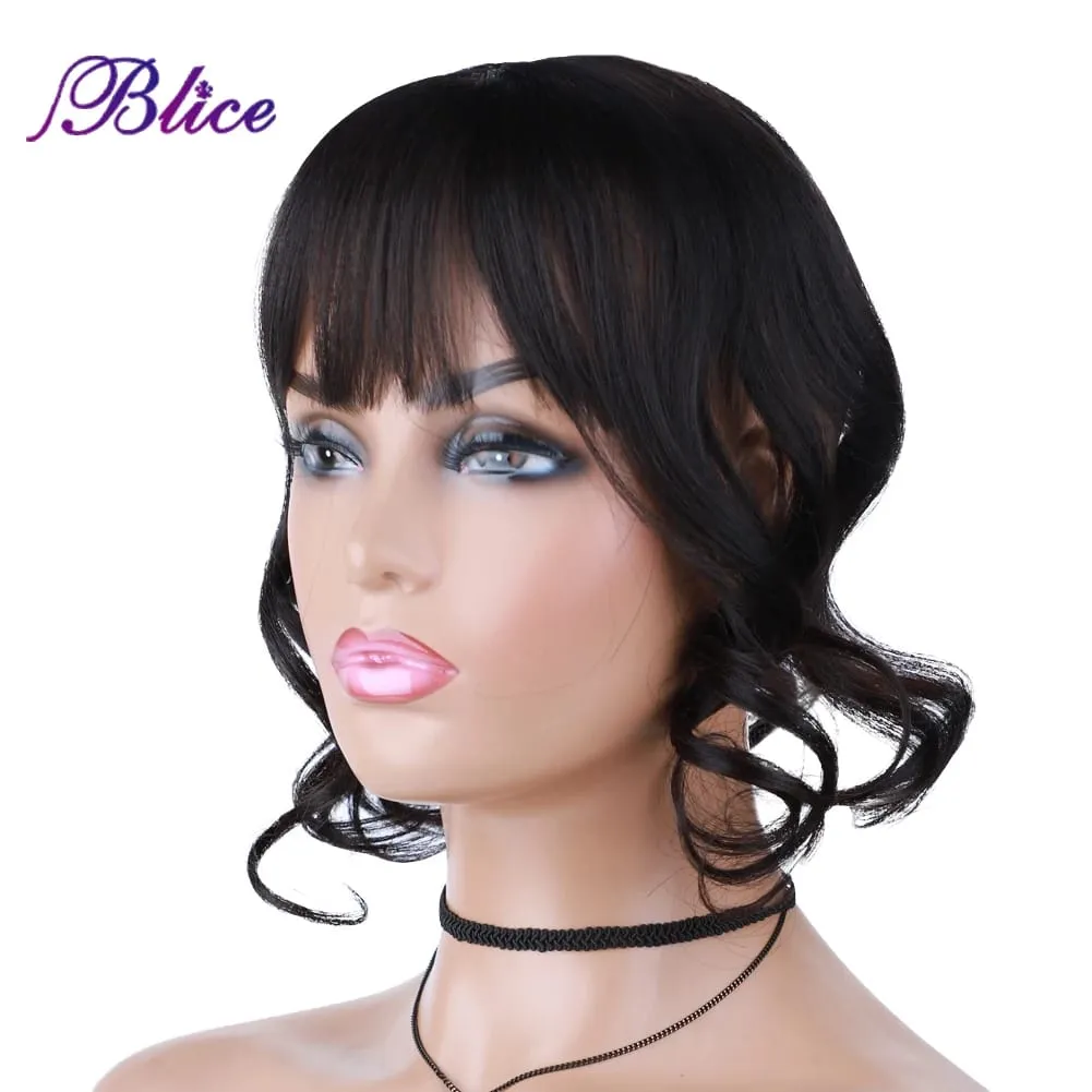 Blice Synthetic Clip-In Lace Closure With Bangs Mixed Curly Hair Extensions Cover White Hair Middle Part Hair Pieces — image 3