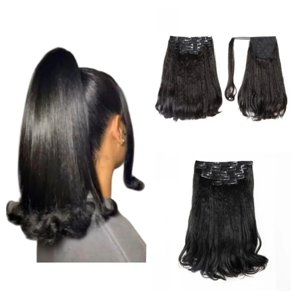 Blice Wrap Around Kinky Straight Tail Warping Curl Synthetic Fluffy 6PCS All-In-One 17Clips-In Hair Extension Hairpieces — image 2