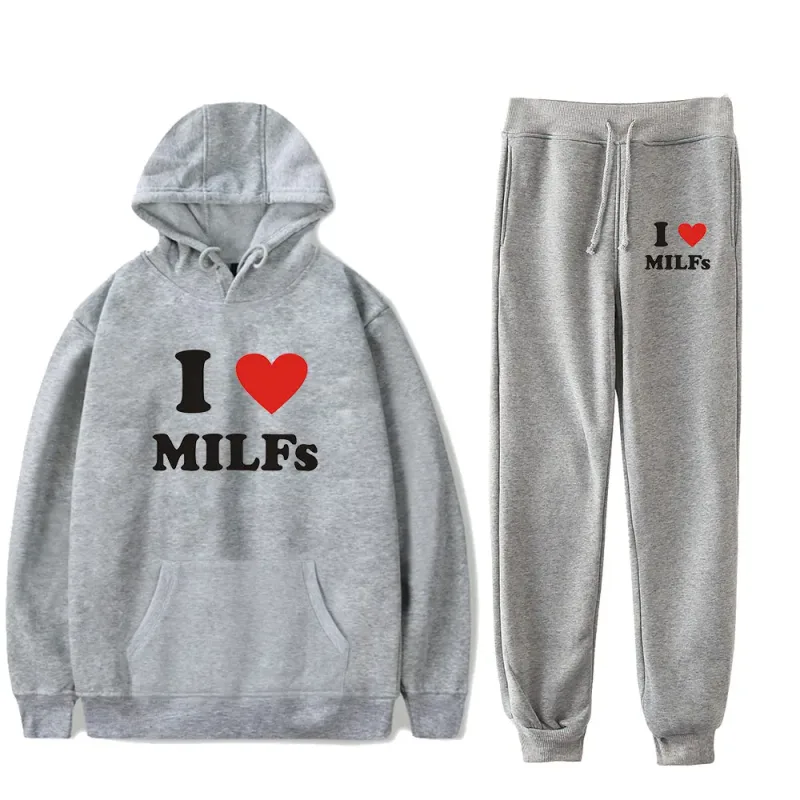 Comfortable Mother's Day I Love MILFs Print Sweatshirt Sweatpants Suit Women's Hoodies+Trousers Suit Girls 2 Piece Set Clothes — image 5