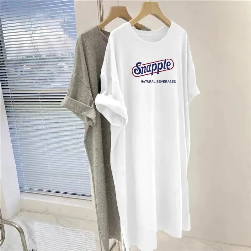 American Retro Letter Printed Plus Size Loose Short Sleeved Dress for Women — image 1