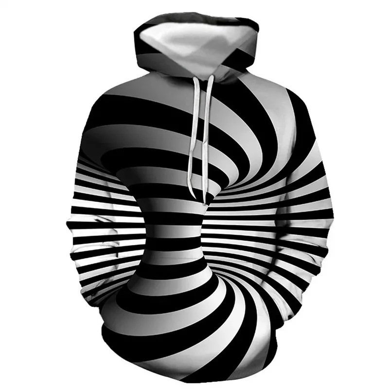 Men's Black And White Vertigo Hooded Sweatshirt 3D Printed Pattern Street Pullover Long Sleeved Sportswear For All Seasons Men — image 6