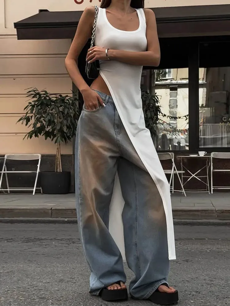 Sexy sleeveless side high slit dress solid color back free women's MIDI dress summer party club streetwear y2k — image 4