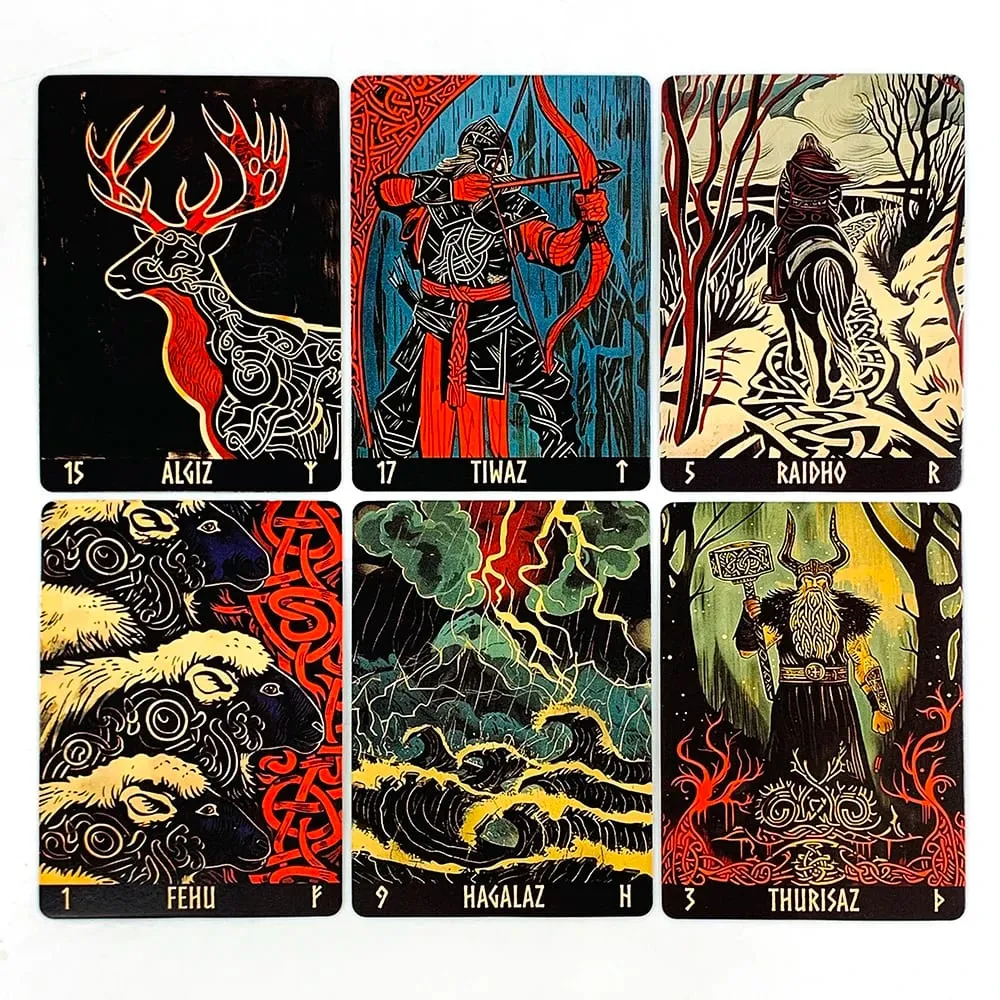 10*7CM Norwegian Woodcut Runes Oracle Deck A 24 Cards Deck English Version The Elder Futhark Runes Oracle Deck Divination & Gift — image 4