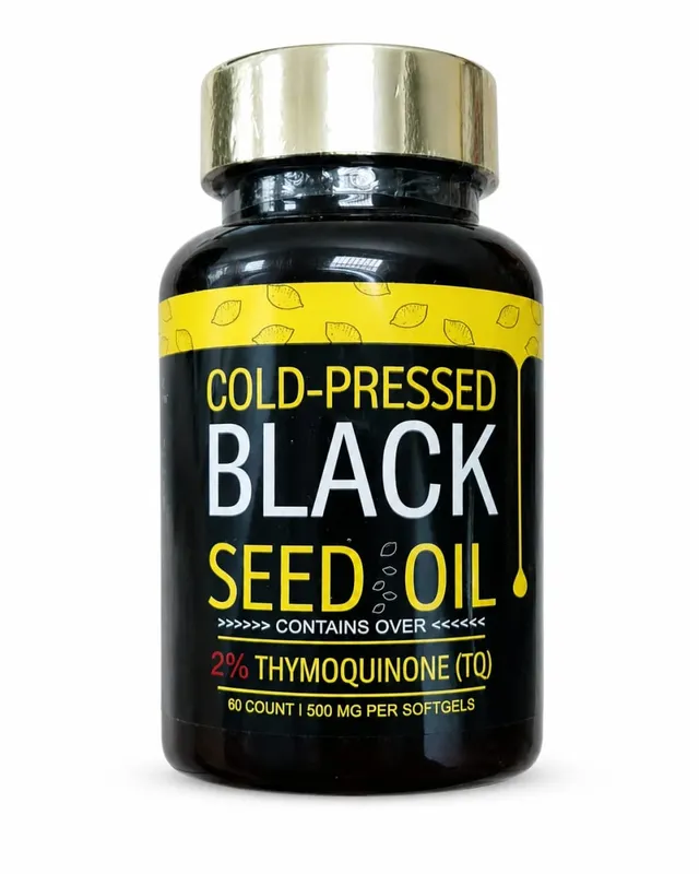 น้ำมันเมล็ดดำแคปซูลสกัดเย็นบรรจุน้ำมัน Nigella Sativa ธรรมชาติ 1000 มก. – อาหารเสริมสมุนไพรรายวัน 60 จำนวนต่อขวด