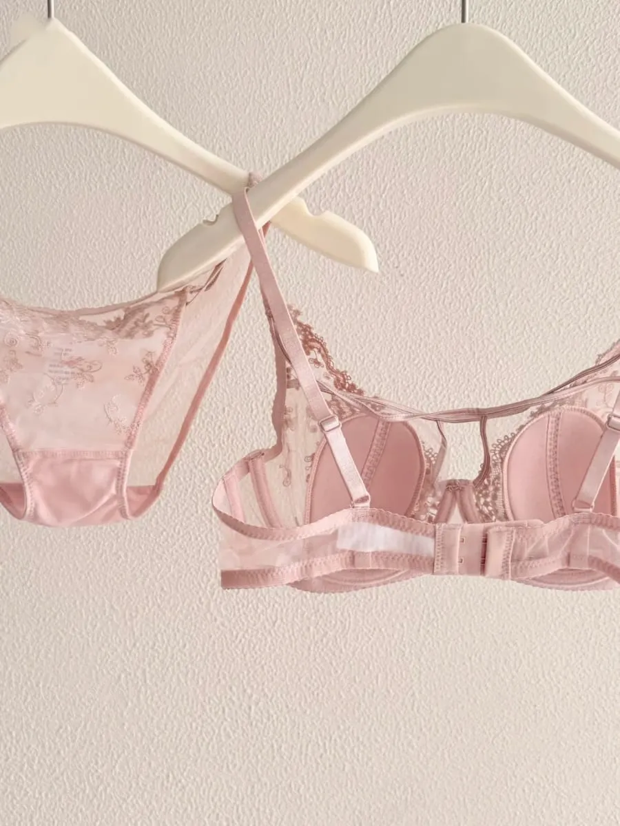 French Lace Women's Lingerie Set Summer Thin Bunny Ear Cups Minimizer for Large Breasts Lift & Anti-Sagging Side Support Bra — image 4