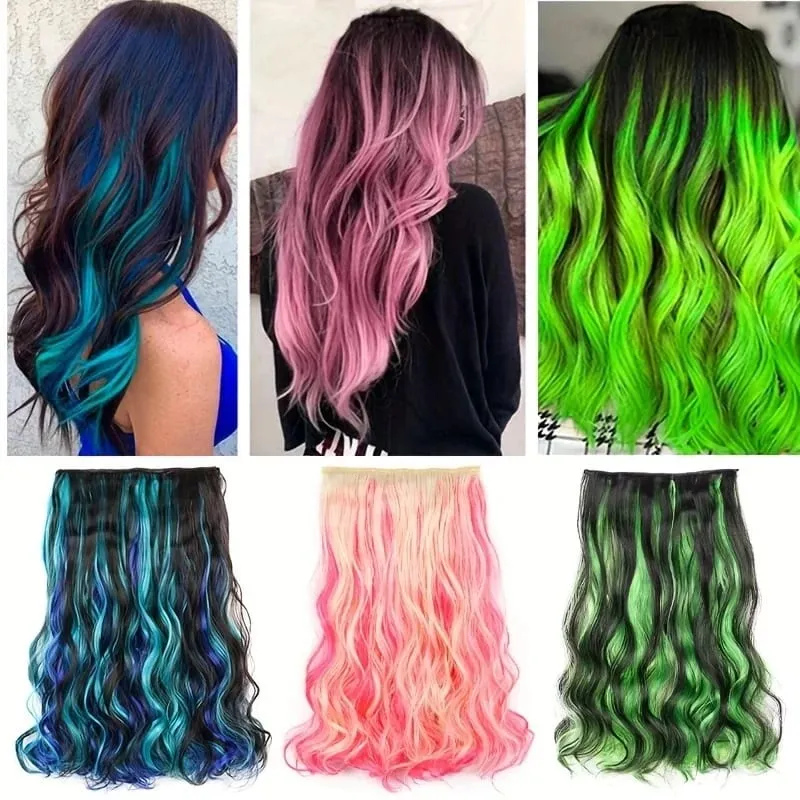 18Inch Synthetic Long Curly Hair Extension One Piece Highlight Rainbow Clip In Hair Extensions Fashion Hairpiece for Women — image 5