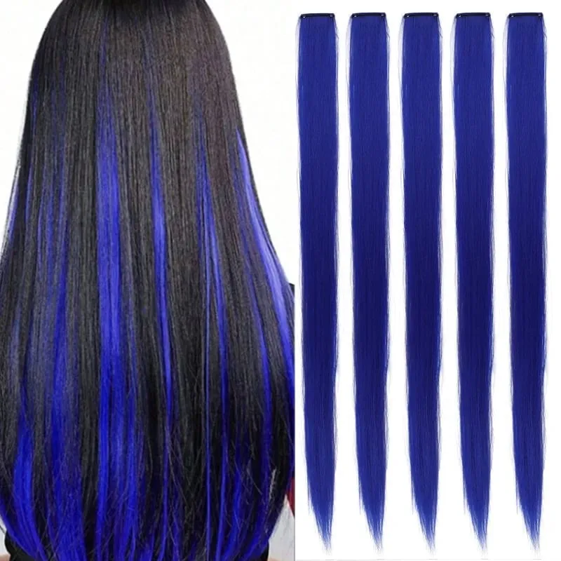 Halloween hair accessory with 5 red and blue hair clips colorful synthetic hair extensions suitable for girl role-playing — image 12