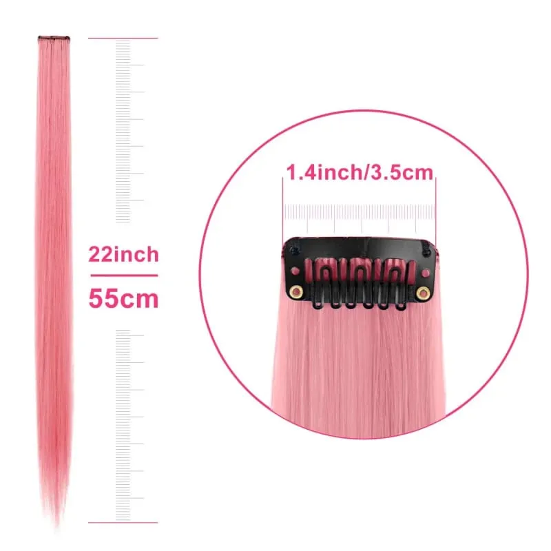 1 5 11 Pcs/lot Clip in Hair Extensions Multi-Colors Highlights Synthetic Hair 22 inch Rainbow Hairpieces for Girls Women 2030 — image 6
