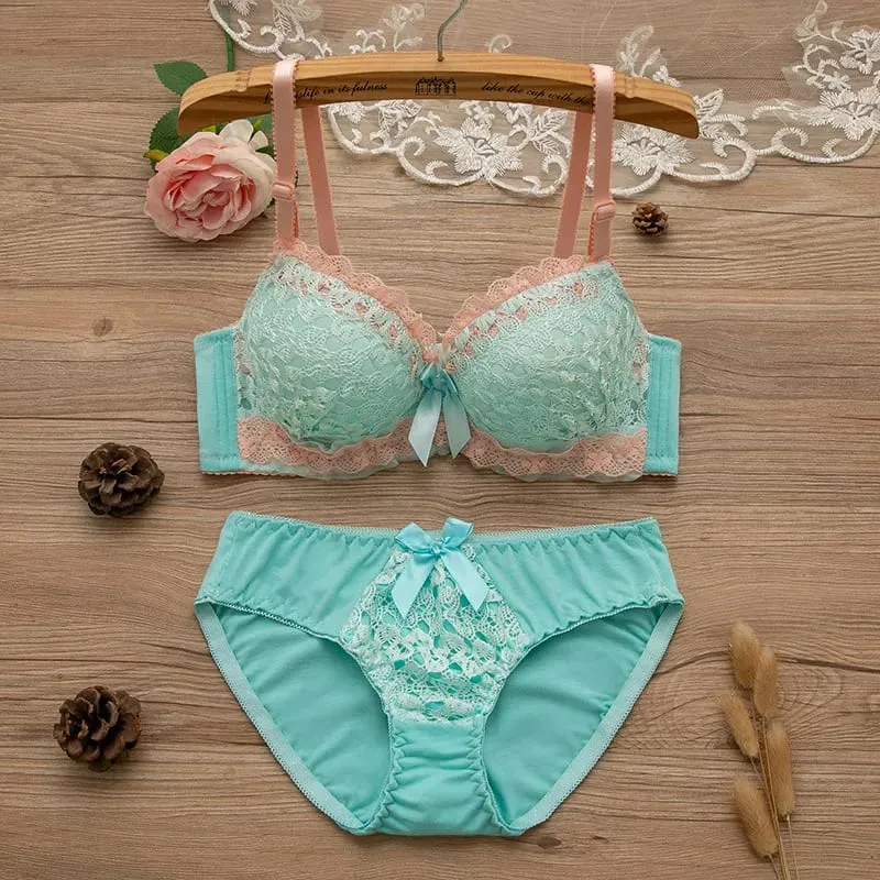 Women Underwire Sexy Lace Bra&Panty Shape‑Adjustable Push‑Up Bra For Small Bust Young Girls Anti‑Sagging Support Lingerie Set — image 5