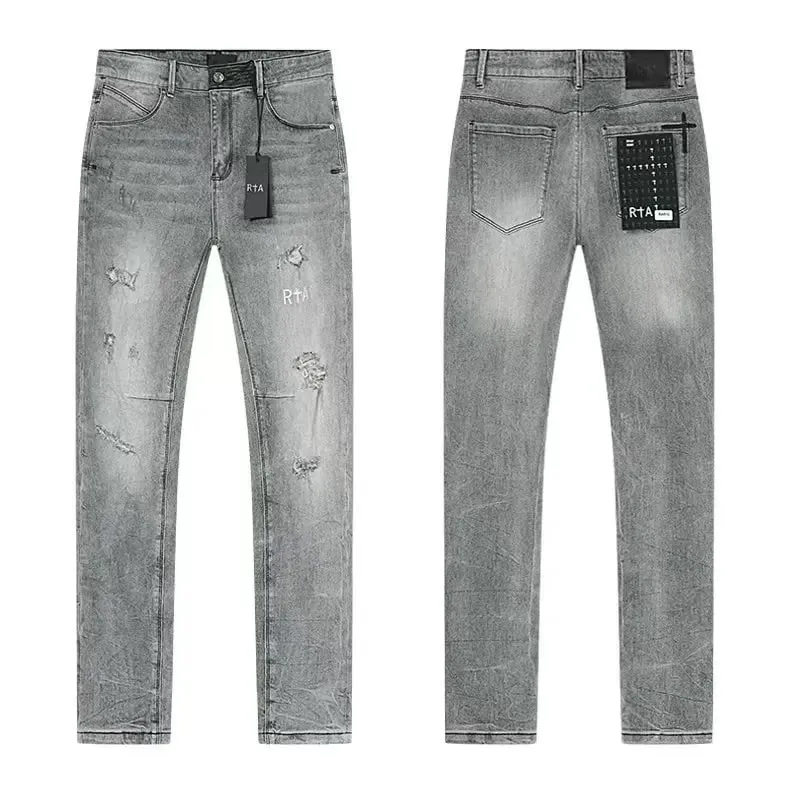 2026 RTA Men's Slim Fit Jeans Collection Distressed Ripped Paint Splatter Studded Patch Vintage Washed Streetwear Fashion Pants — image 11