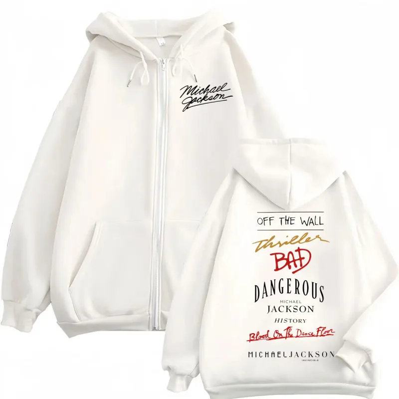 90's Rock Singer Michael Jackson Album Print Zipper Hoodie High Quality Fashion Zip Up Pullovers Men Women Oversized Sweatshirts — image 3