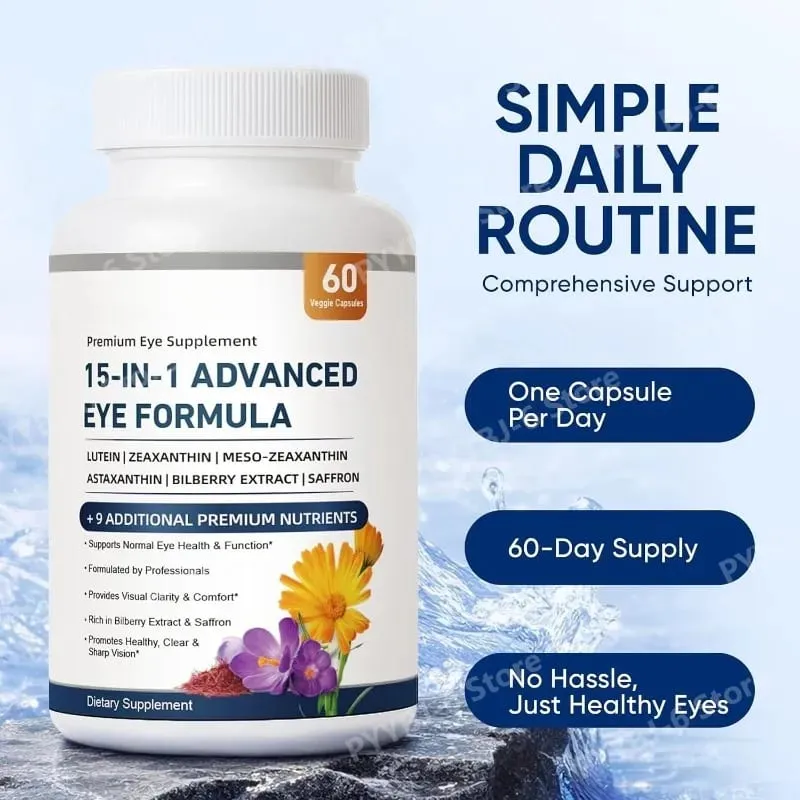 15 in 1 Advanced Eye Formula Lutein Zeaxanthin Bilberry Extract Vitamin C & E Supports Eye Health 60 Veggie Capsules for adult — image 5
