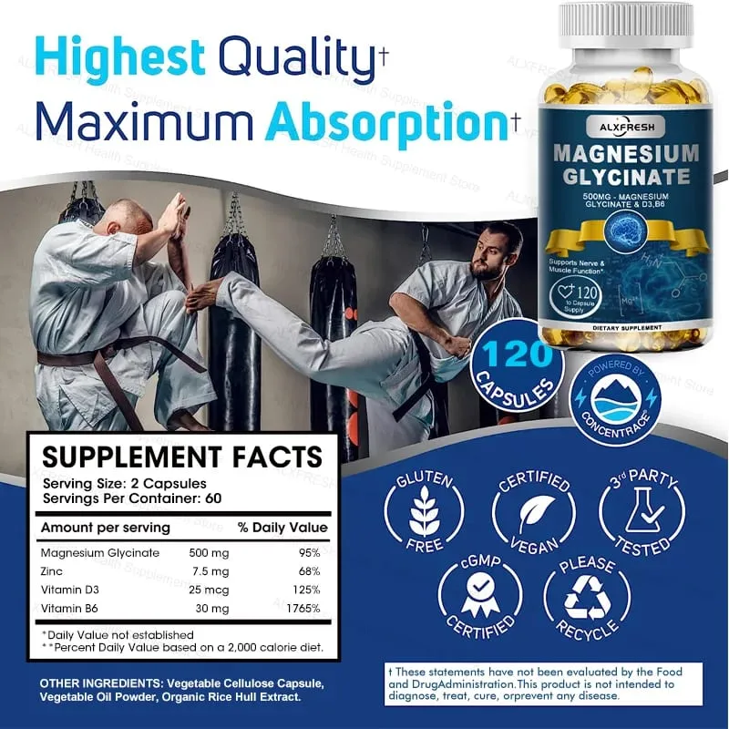 Original Magnesium Glycinate 500mg Supplement – High Absorption for Sleep Muscle & Restful Support - D3 B6 Zinc — image 7
