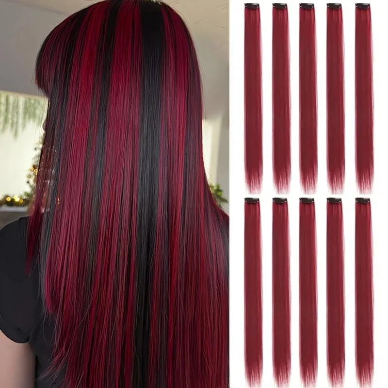 10PCS Hair Extensions Clip in -24 inch Colorful Hair Extensions Party Highlights Long Straight Synthetic Wigs Suitable for Girl — image 2