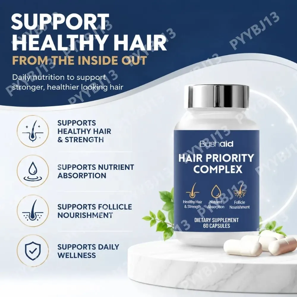 BushAid Hair Nutrition Capsules with Biotin Hydrolyzed Keratin Peptides Zinc and L-Leucine for Daily Hair Wellness 60 Count — image 3