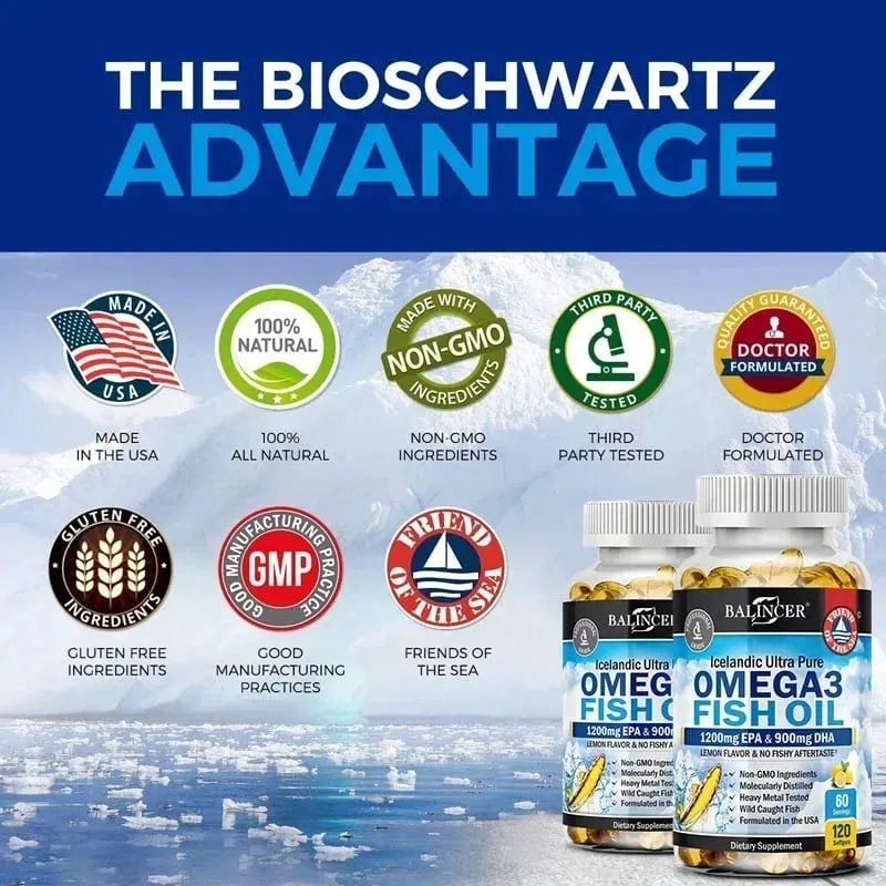 Fish Oil Omega 3 Περιέχει EPA 1200mg & DHA 900mg - Γνωστικό συμπλήρωμα για τα μάτια των αρθρώσεων χωρίς ΓΤΟ χωρίς γλουτένη — image 6