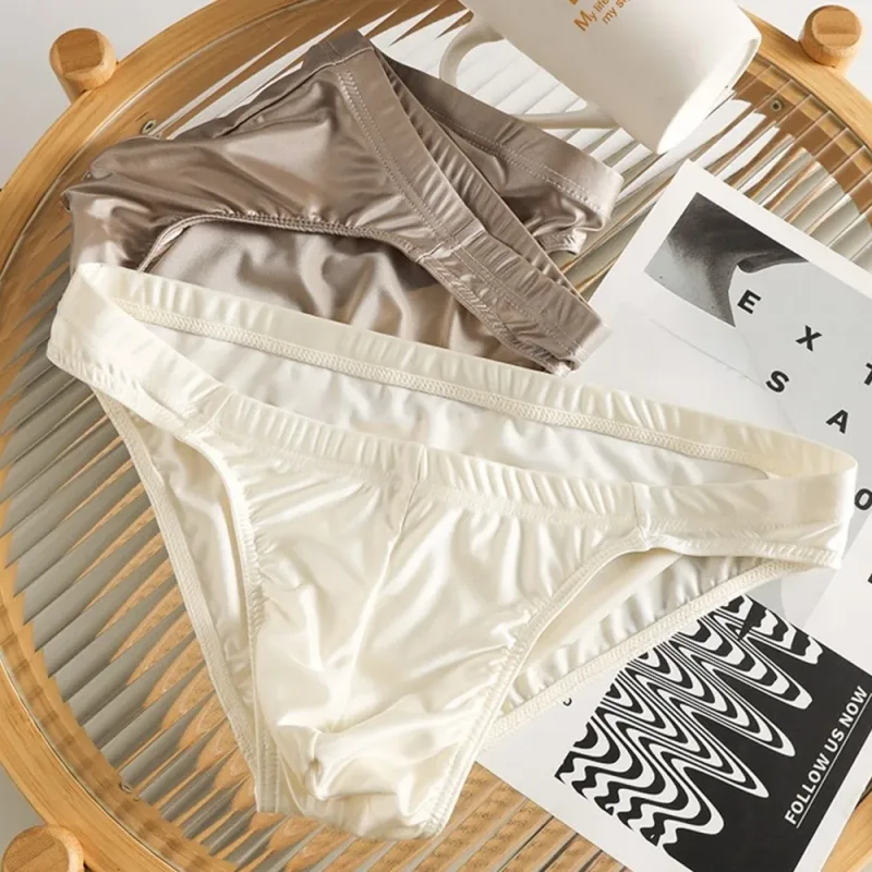 Comfortable Low Waist Men Thin Panties Male Lingerie Simple Men's Underwear Underpants Satin Silk Briefs Gifts
