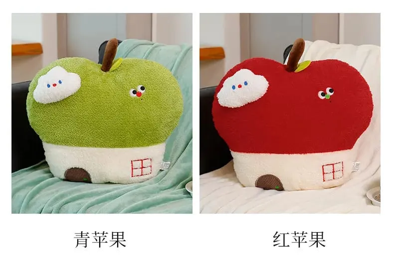 Cute Apple House Plush Pillow Optional With Blanket 2‑in‑1 Throw Cushion Kawaii Fruit Stuffed Pillow Sofa Bedroom Decor Gift