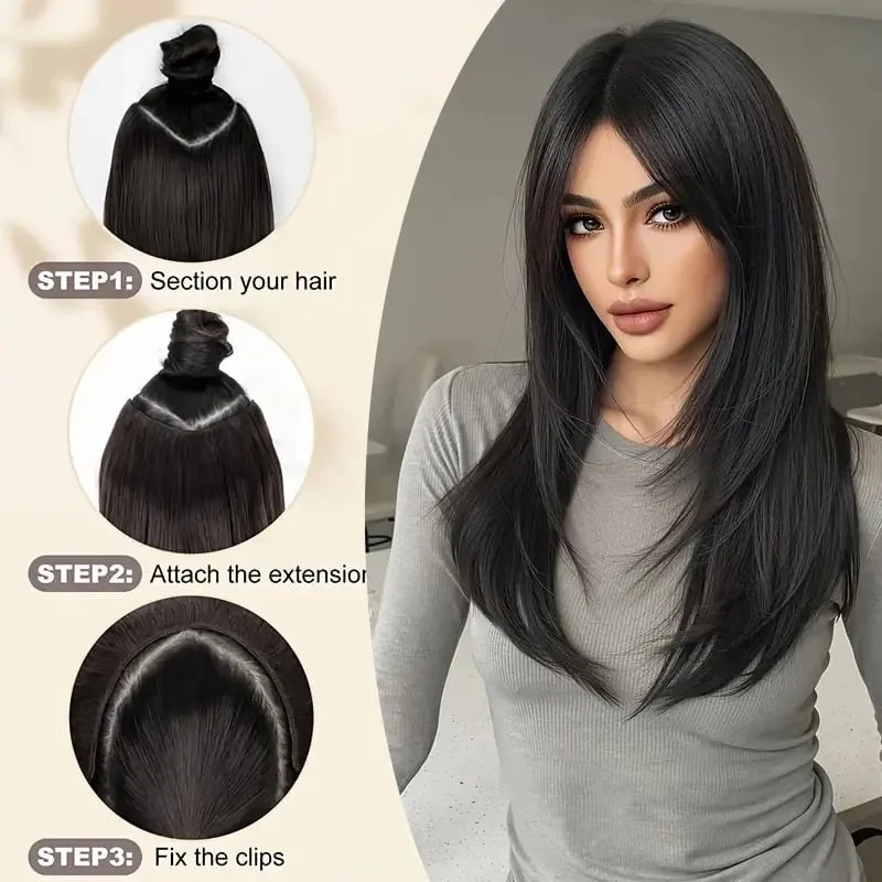 22Inch Synthetic V-Shape Long Straight Hair Extension Layered Hairpiece Natural Invisible Everyday Wear for Women Daily Party — image 7