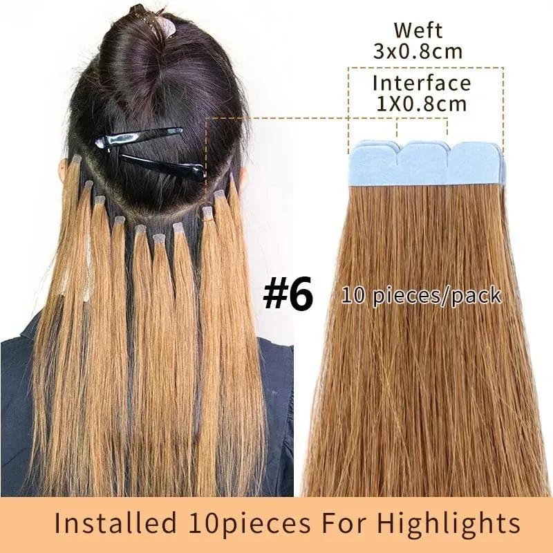 Mini Tape In Hair Extensions Human Hair PU Skin Weft Machine-Remy Straight Tape in Extensions 10pcs For Side Hair Tape ins