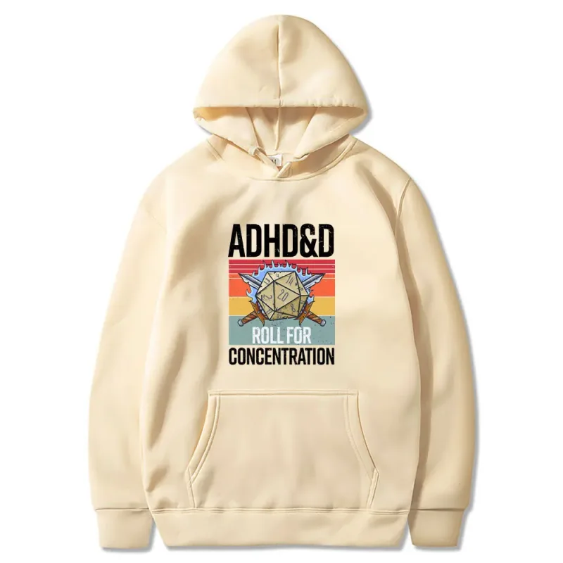 Roll for Concentration 2025 Funny Gamer Dungeons DM RPG Dice Dragon Tops Men Women Cotton Vintage Sweatshirts and Hoodies