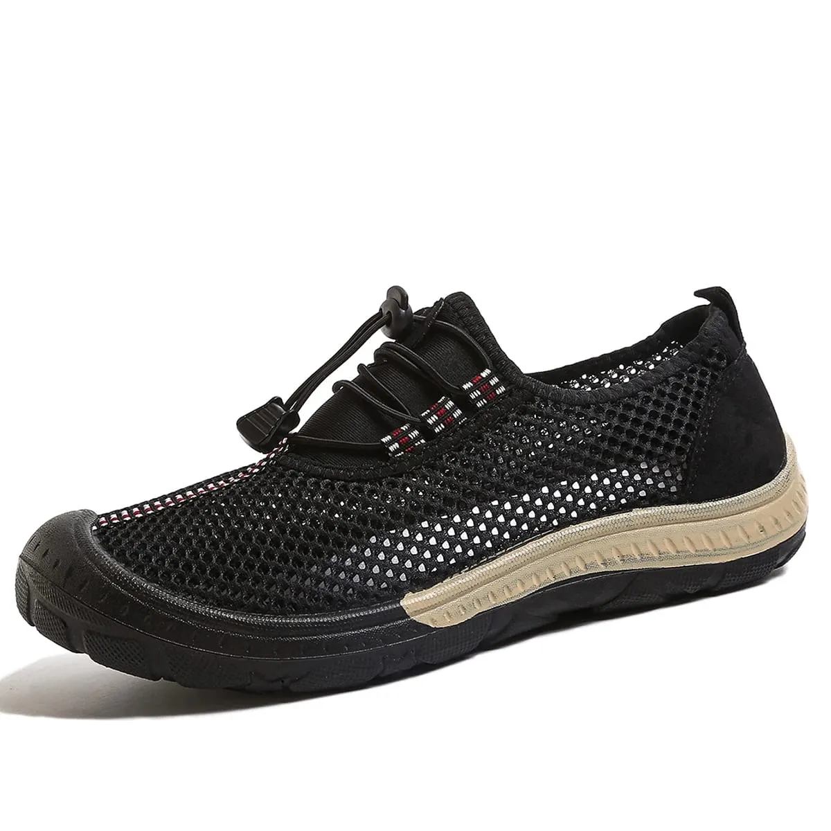 Men's Hollow Mesh Quick Toggle Lace Walking Trainers Striped Stitching Trim Wrapped Thick Rubber Toe Cap Outdoor Casual Shoes — image 8