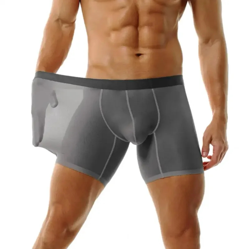 Men Boxer Underwear Elastic Mid-Waist Design Breathable Ultra Thin Seamless Shorts Panties Patchwork Color U-Convex Panties