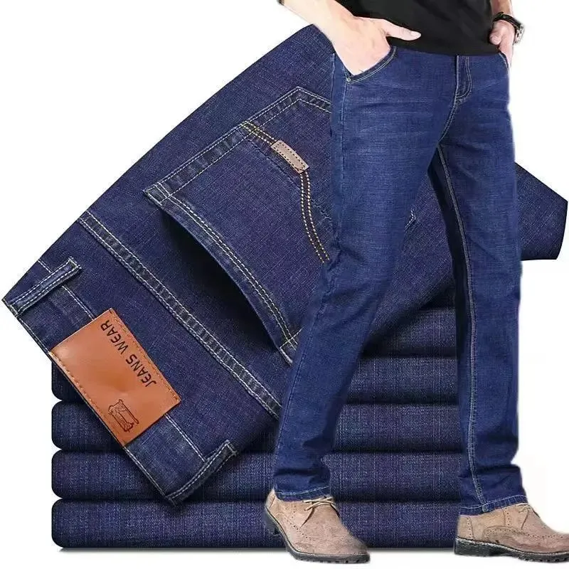 2024 Sommertynde mænds elastiske bomuldsjeans Mode Grå Komfortable Lige Business Lige Casual Bukser Højkvalitets mærkebukser — image 5