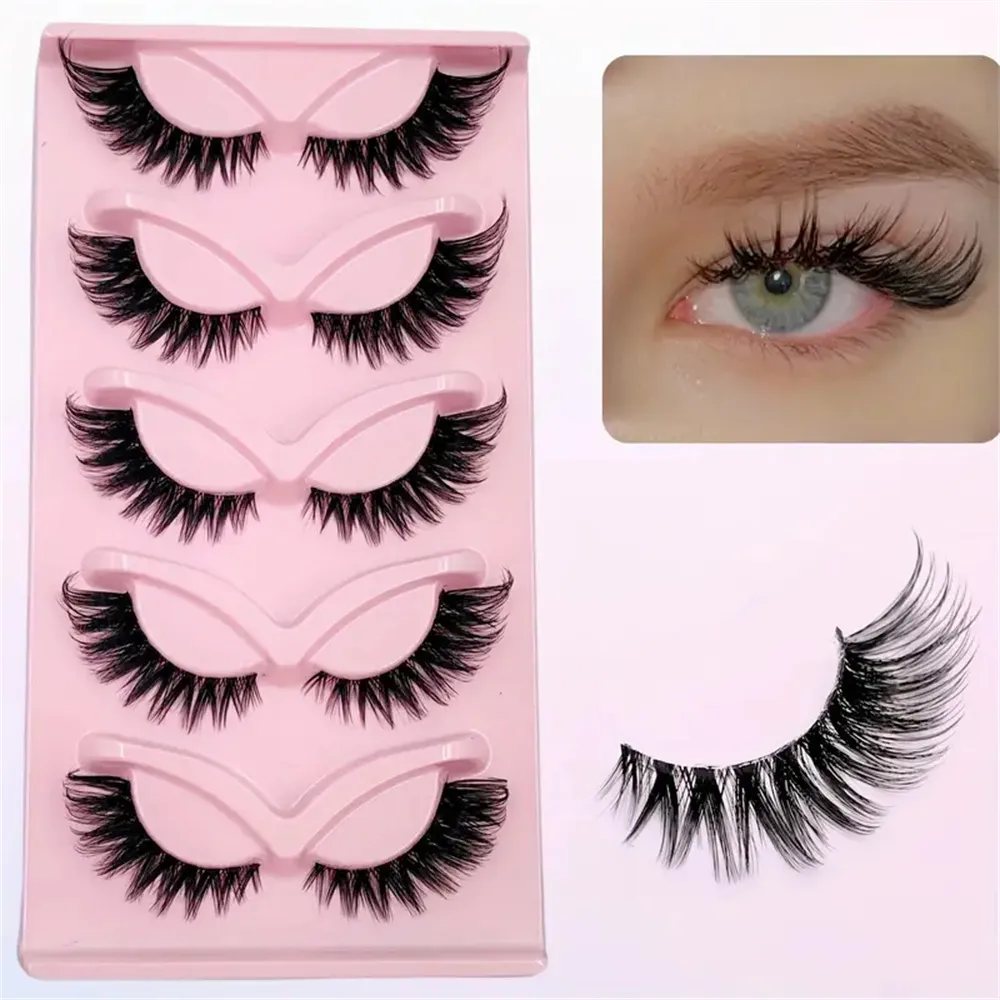 5 Pairs Cat Eye Lashes Faux Mink Eyelashes Natural long Manga Lashes Winged End Eye Elongated Eyelashes Fake Lashes Makeup — image 3
