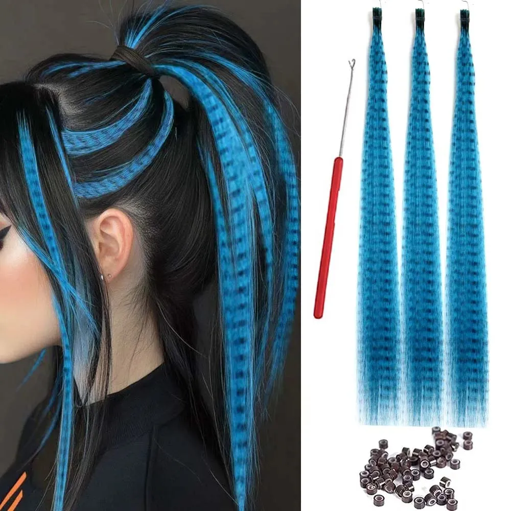 30strands Feather Hair Extension Fake Hair I Tip Rainbow Synthetic Hair 16inch Hairpiece Feather for Hair Extension Y2K Festival — image 11
