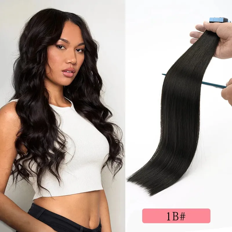 Tape in Hair Extensions Human Hair Remy Tape Ins Human Hair Extensions Seamless Silky Straight Skin Weft for Length and Volume — image 9