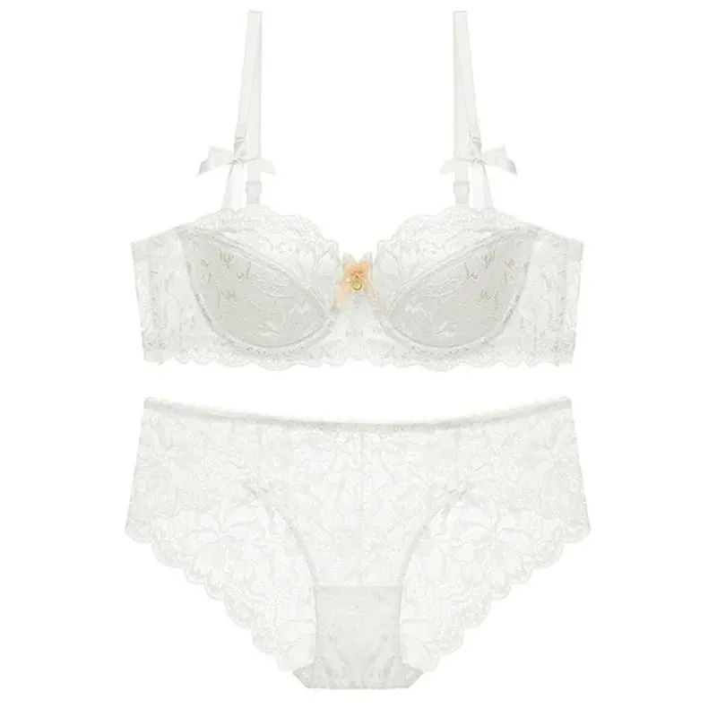 Adjustable Strap Underwire Lingerie Set for Women 2Pcs Floral Lace Bra and Panty