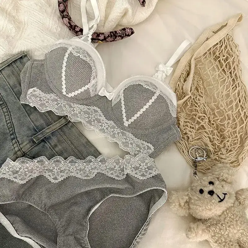 Lace top bra underpants set Lolita style Japanese style 2 piece set adult lingerie female Women's underwear set wire-free — image 8