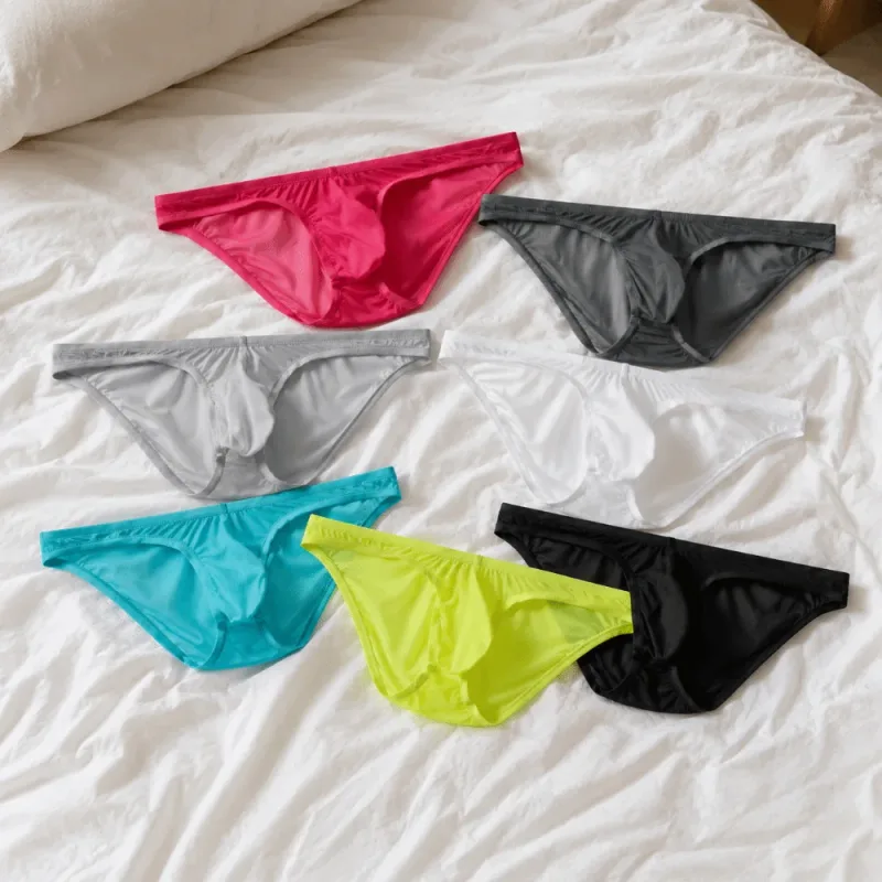 Breathable Low Waist Ice Silk Briefs Transparent Lingerie Bikini Briefs Ultra-Thin Mesh Men's Triangle Panties Summer — image 14
