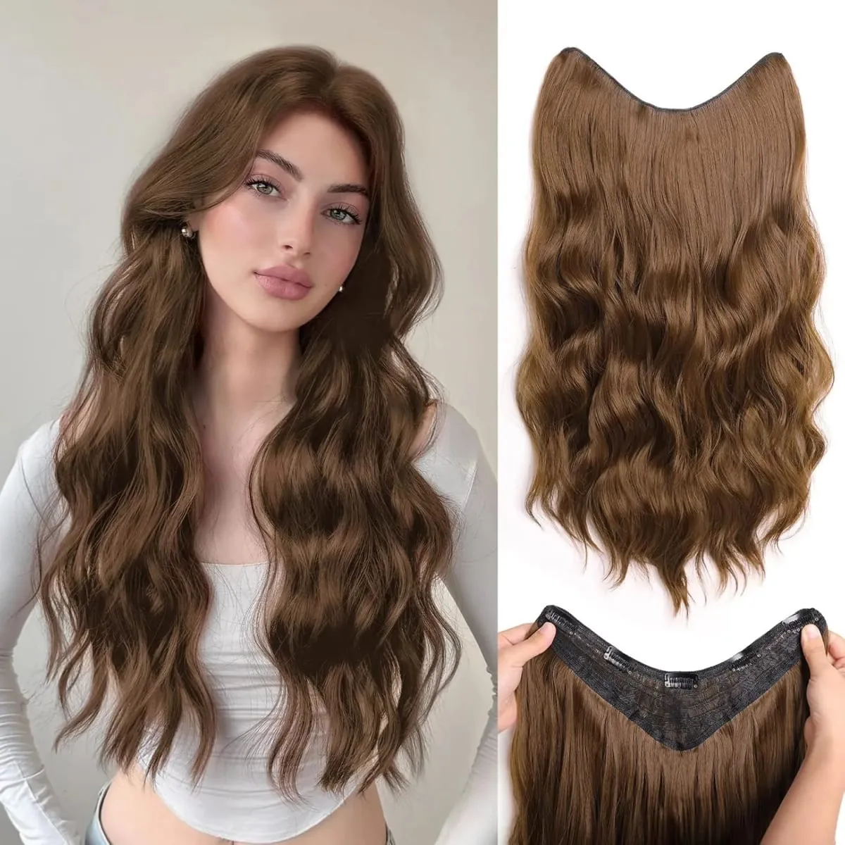 U-shaped Lace 5 Clips Clip In Hair Extensions Synthetic Long Wavy Curly Heat Resistant Full Shine Hairpieces 16/20/24 Inch — image 9