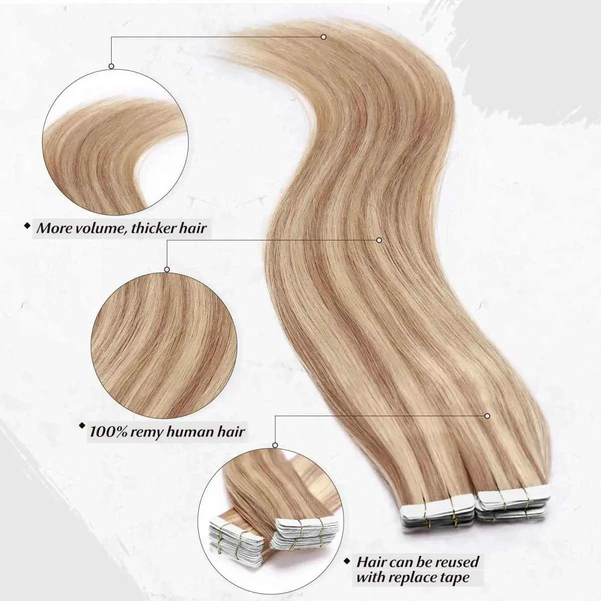 Real Human Hair Straight Tape In Extensions Double Sided For Skin Weft Tape In Hair Extensions 20Pcs Seamless Hair Extensions — image 5