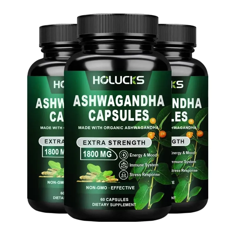 Organic Ashwagandha 1800mg Supplement for High Potency Stress Relief Adrenal & Mood Enhancer Anxiety Focus & Immune Non-GMO